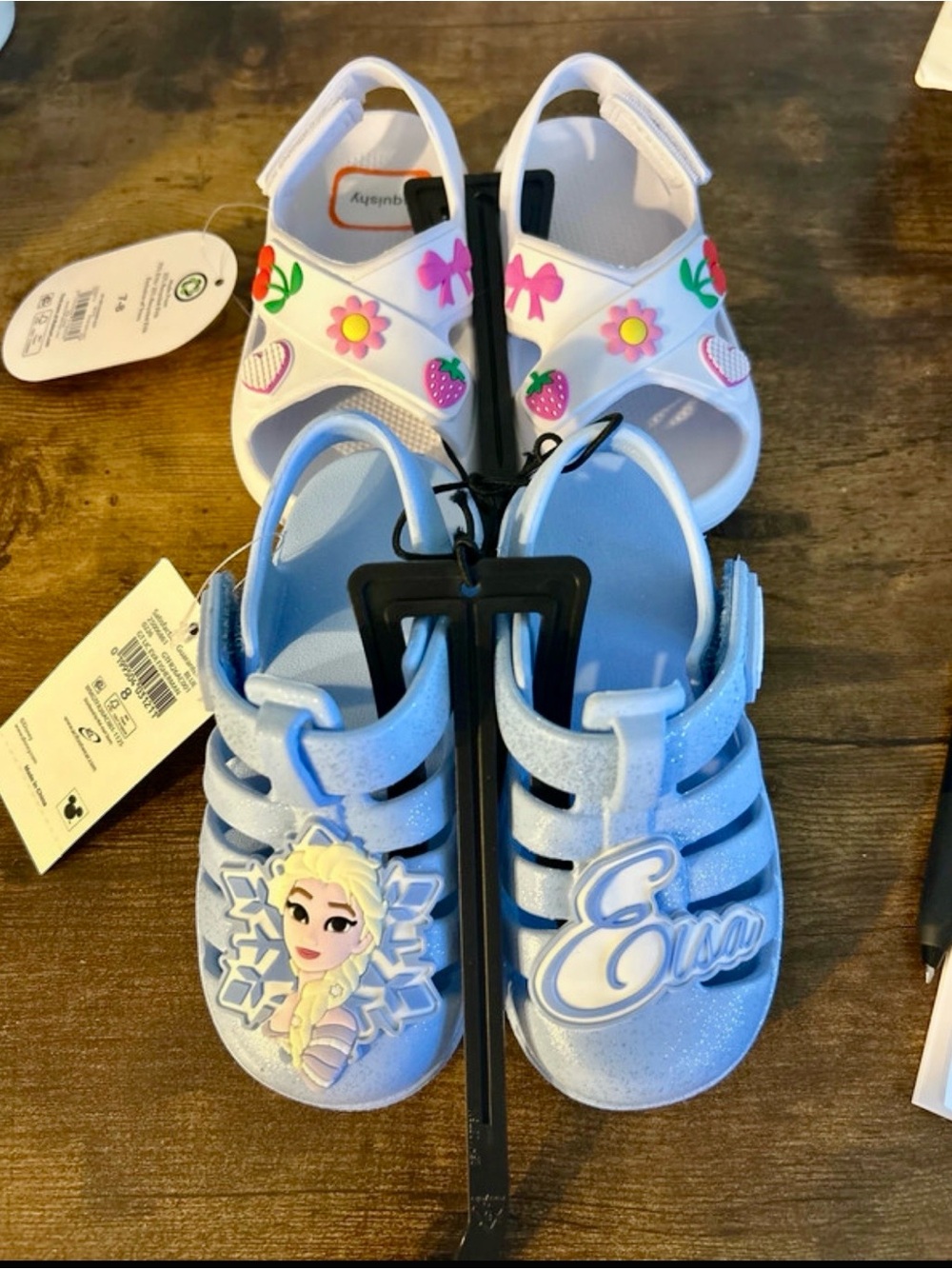 Kids Blue 'Elsa' Glitter Sandals - Frozen Character Shoe AND White charm sandal